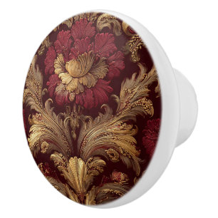Bouton De Porte En Céramique Luxury Vintage French Baroque Burgundy Gold 