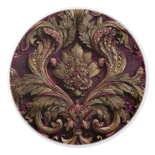 Bouton De Porte En Céramique Luxury Vintage French Baroque Burgundy Gold 