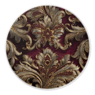 Bouton De Porte En Céramique Luxury Vintage French Baroque Burgundy Gold 