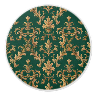 Bouton De Porte En Céramique Luxury Vintage French Baroque Emerald Green Gold 