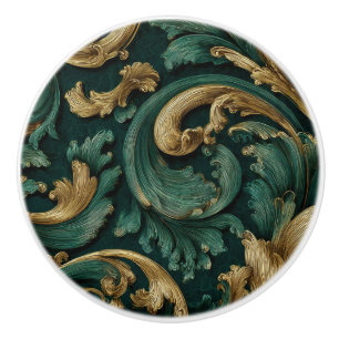 Bouton De Porte En Céramique Luxury Vintage French Baroque Emerald Green Gold 