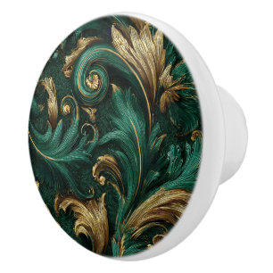 Bouton De Porte En Céramique Luxury Vintage French Baroque Emerald Green Gold 