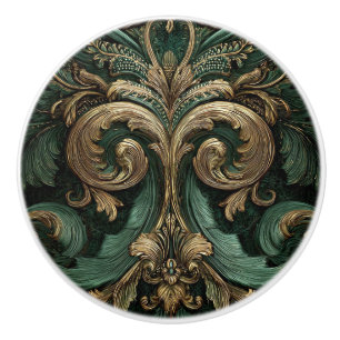 Bouton De Porte En Céramique Luxury Vintage French Baroque Emerald Green Gold 