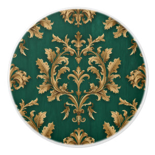 Bouton De Porte En Céramique Luxury Vintage French Baroque Emerald Green Gold 