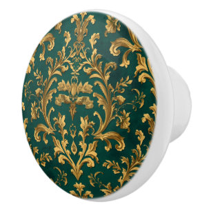 Bouton De Porte En Céramique Luxury Vintage French Baroque Emerald Green Gold 