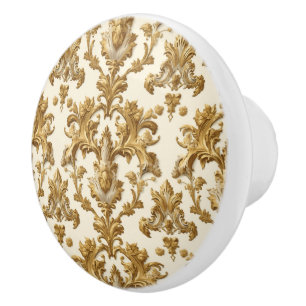 Bouton De Porte En Céramique Luxury Vintage French Baroque Floral Gold Cream