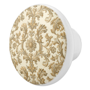 Bouton De Porte En Céramique Luxury Vintage French Baroque Floral Gold Cream