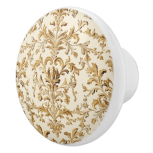 Bouton De Porte En Céramique Luxury Vintage French Baroque Floral Gold Cream