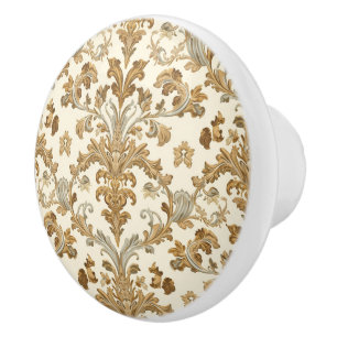 Bouton De Porte En Céramique Luxury Vintage French Baroque Floral Gold Cream