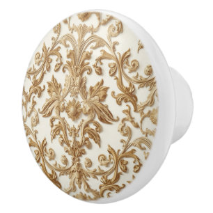 Bouton De Porte En Céramique Luxury Vintage French Baroque Floral Gold Cream