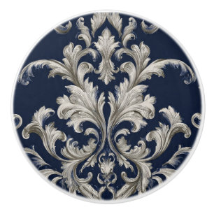 Bouton De Porte En Céramique Luxury Vintage French Baroque Navy Blue Ivory