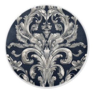 Bouton De Porte En Céramique Luxury Vintage French Baroque Navy Blue Ivory