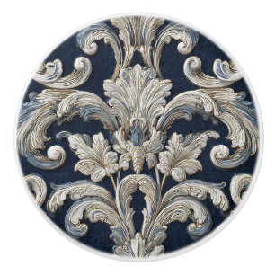 Bouton De Porte En Céramique Luxury Vintage French Baroque Navy Blue Ivory