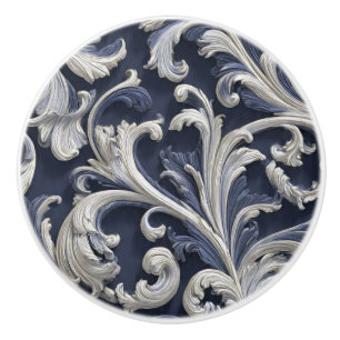 Bouton De Porte En Céramique Luxury Vintage French Baroque Navy Blue Ivory