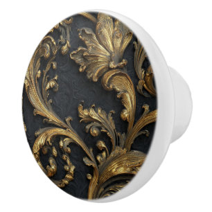 Bouton De Porte En Céramique Luxury Vintage French Baroque Royal Gold Black