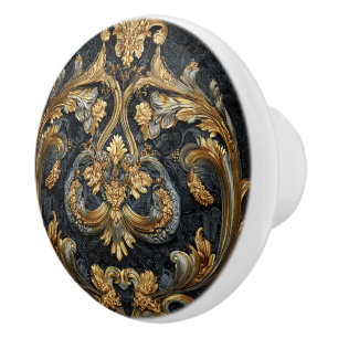 Bouton De Porte En Céramique Luxury Vintage French Baroque Royal Gold Black