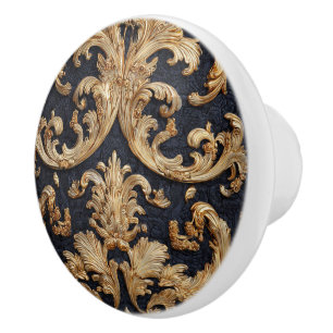 Bouton De Porte En Céramique Luxury Vintage French Baroque Royal Gold Black