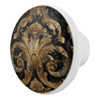 Bouton De Porte En Céramique Luxury Vintage French Baroque Royal Gold Black