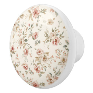 Bouton De Porte En Céramique Luxury Vintage Minimal Victorian Floral Beige