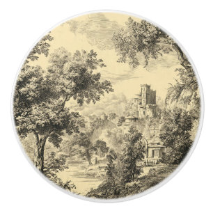 Bouton De Porte En Céramique Luxury Vintage Toile Jouy Black Ink Beige French