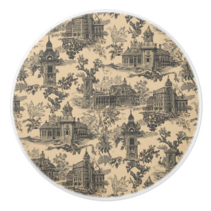 Bouton De Porte En Céramique Luxury Vintage Toile Jouy Black Ink Beige French