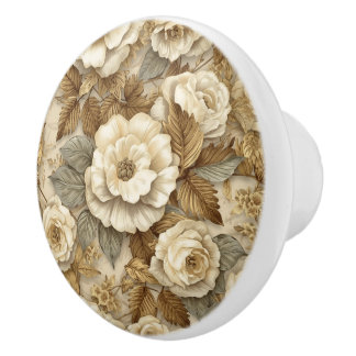 Bouton De Porte En Céramique Luxury Vintage Victorian Floral Rich Gold Roses
