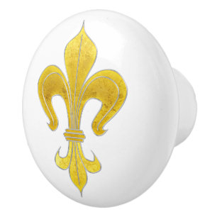Bouton De Porte En Céramique Lys Or & Argent + votre fond & idées