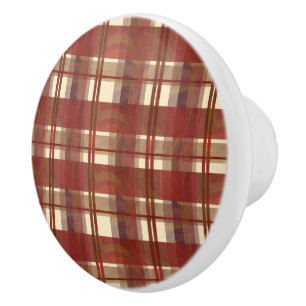 Bouton De Porte En Céramique Madras Plaid Fall Red