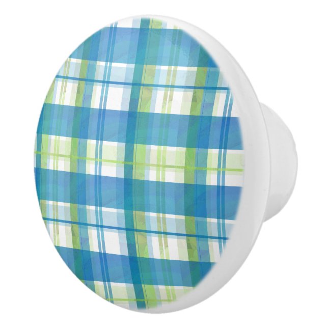 Bouton De Porte En Céramique Madras Plaid Green et Blue (Droite)