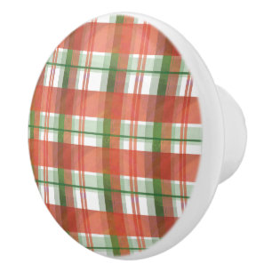 Bouton De Porte En Céramique Madras Plaid Noël