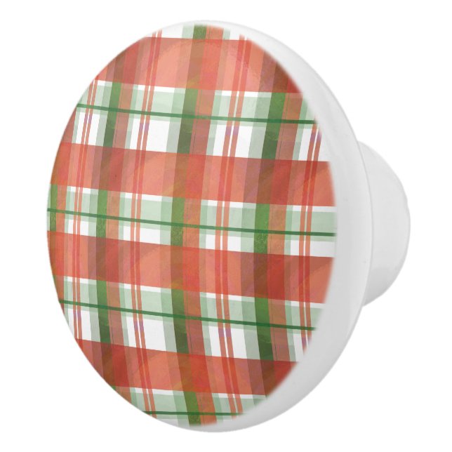 Bouton De Porte En Céramique Madras Plaid Noël (Droite)
