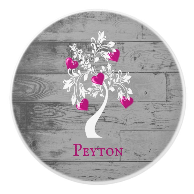 Bouton De Porte En Céramique Magenta Arbre des Coeurs Ceramic Knob personnalisé (Devant)