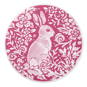 Bouton De Porte En Céramique Magenta Purple Lapin Lapin Bois Floral