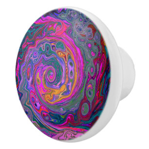 Bouton De Porte En Céramique Magenta rétro, Verte et Orange Abstrait