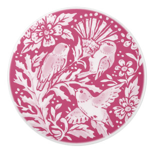 Bouton De Porte En Céramique Magenta Violet Oiseau Floral Chardon Bois Joli