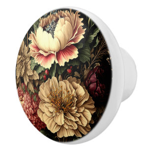 Bouton De Porte En Céramique Magnifique arrangement floral Vintage