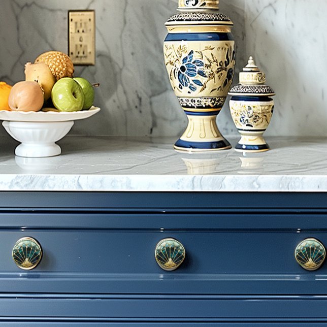 Bouton De Porte En Céramique Magnifique Art Déco Bleu Or Turquoise Paon (Créateur téléchargé)