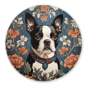 Bouton De Porte En Céramique Magnifique Boston Terrier Inspiré de William Morri