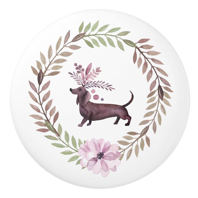 Bouton De Porte En Céramique Magnifique brassard rond de Dachshund pourpre (Devant)
