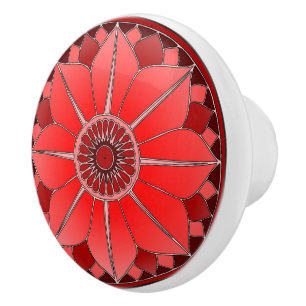 Bouton De Porte En Céramique Magnifique Mandala de Lotus Floral Rouge Élégant