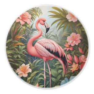 Bouton De Porte En Céramique Magnifique oiseau de Flamant rose rose tropical