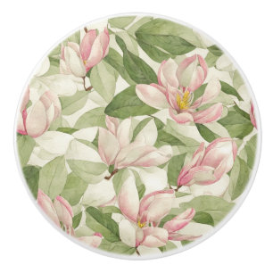 Bouton De Porte En Céramique Magnolias vintage rose et blanc