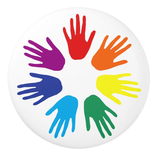 Bouton De Porte En Céramique Main arc-en-ciel (Devant)