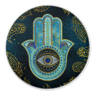 Bouton De Porte En Céramique Main décorative de Hamsa avec l'arrière - plan d