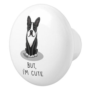 Bouton De Porte En Céramique Mais, je suis mignon Boston Terrier (noir) Chien d