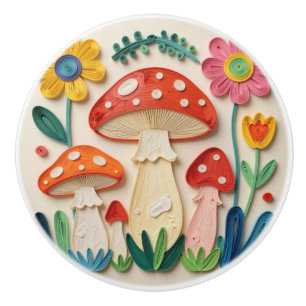 Bouton De Porte En Céramique Maison de campagne fantaisiste champignons et fleu
