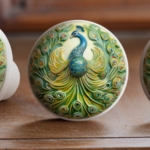 Bouton De Porte En Céramique Majestic Peacock Splendor Ceramic Knoth Pull