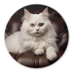 Bouton De Porte En Céramique Majestic white cat