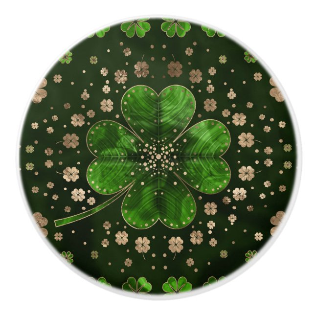 Bouton De Porte En Céramique Malachite et or du trèfle à quatre feuilles Shamro (Devant)