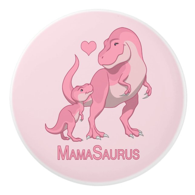 Bouton De Porte En Céramique MamaSaurus T-Rex et dinosaures de bébé (Devant)